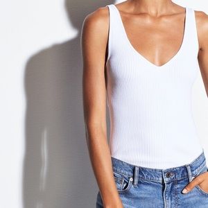 Vince New Ribbed Double V White Body Suit